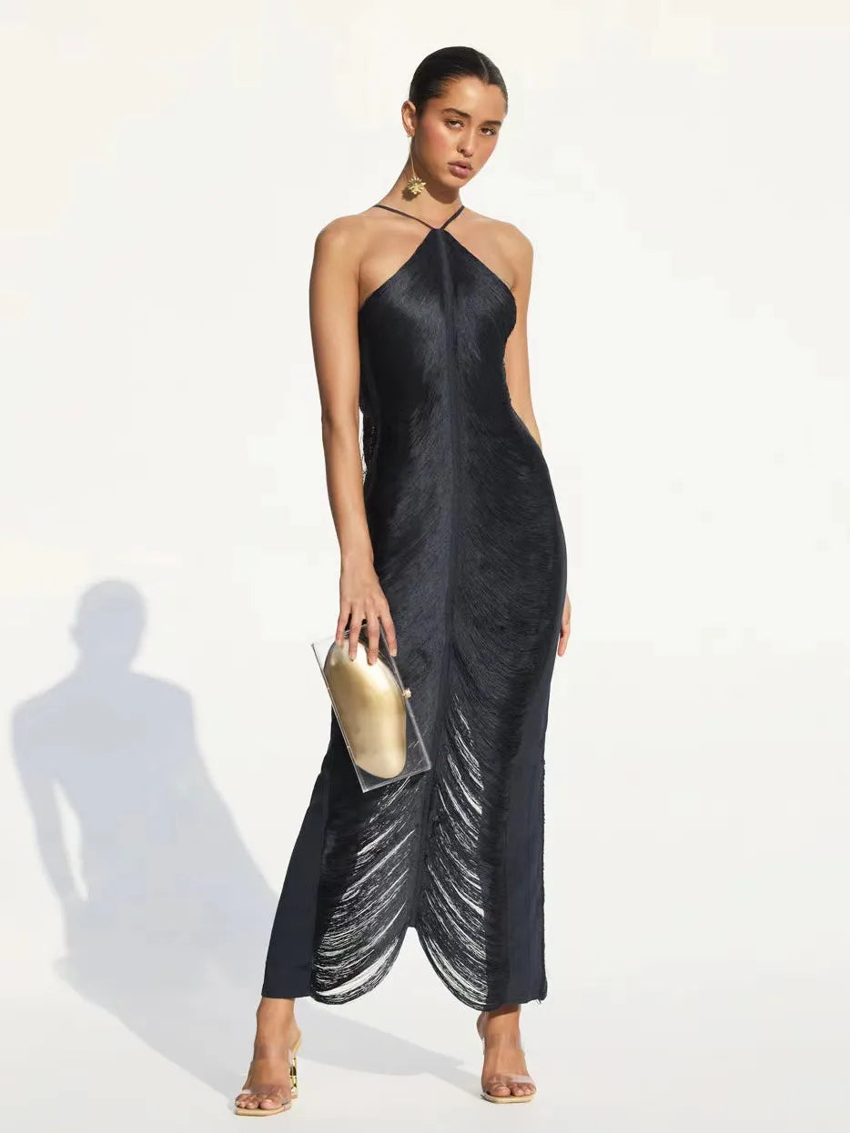 Women's Asymmetrical Dress Black Lightweight Fabric 3