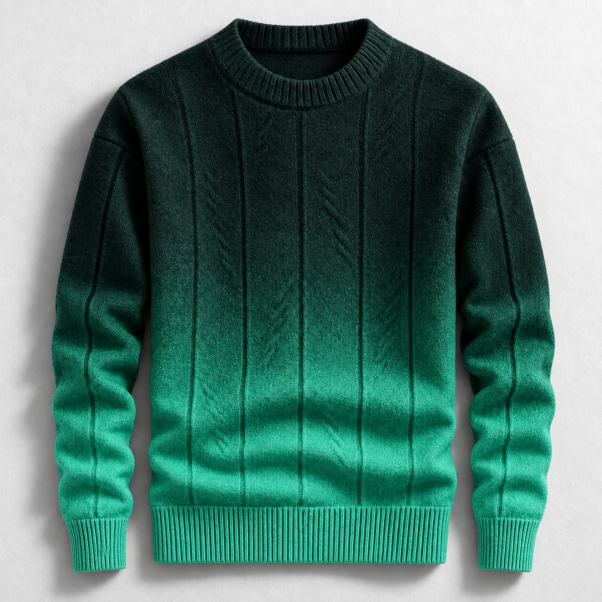 Men's Textured Ombre Crew-Neck Jumper in Green – front product view | Hensley London