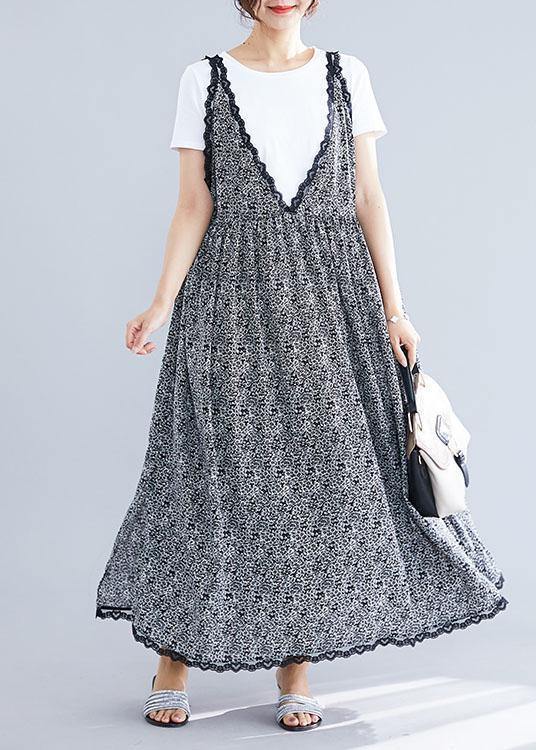 Women's Maxi Dress Black Floral Chiffon-1