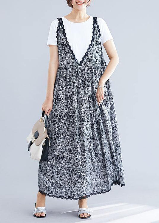 Women's Maxi Dress Black Floral Chiffon-2