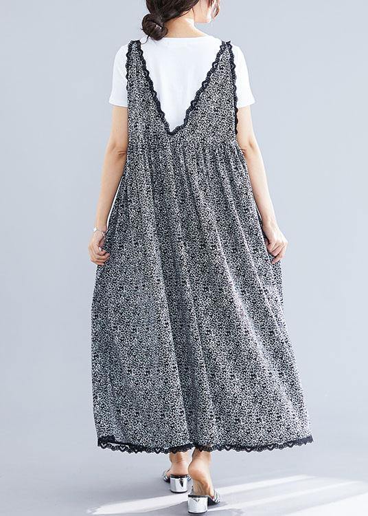 Women's Maxi Dress Black Floral Chiffon-4