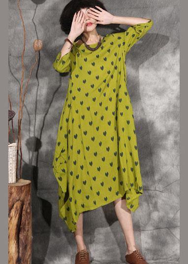 Women's Summer Dress Yellow Dotted Linen-2
