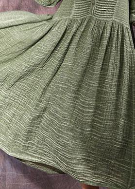 Women's Maxi Dress Green Cotton Long Sleeve V-Neck-5