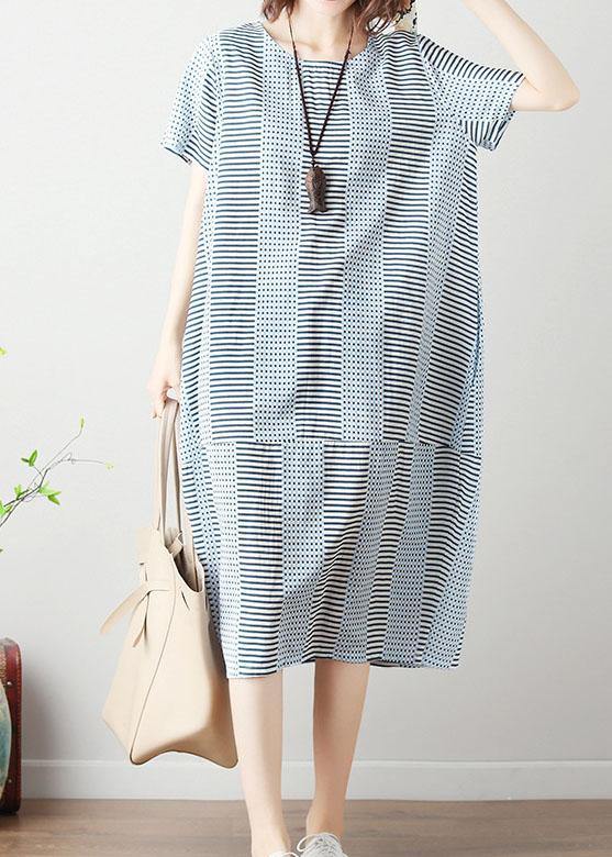 Women's Maxi Dress Light Blue Striped Cotton Summer Dress-2