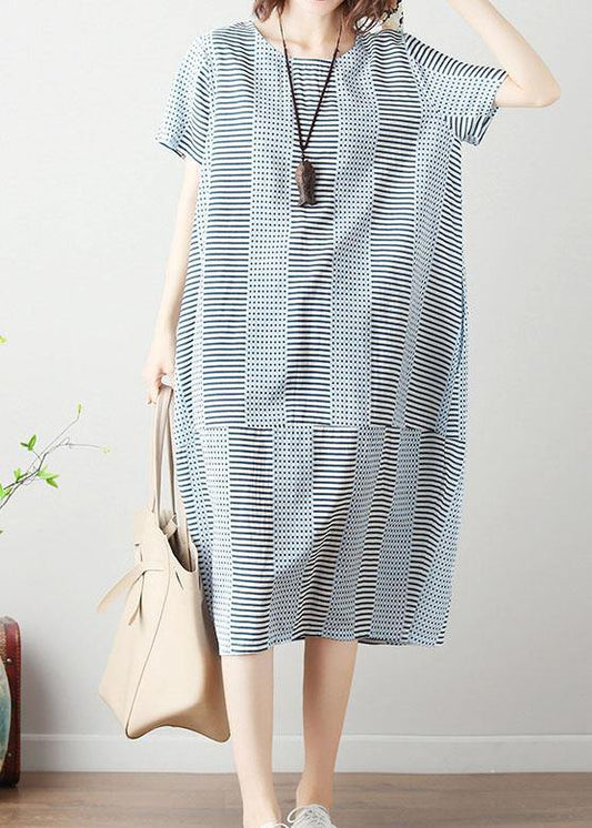 Women's Maxi Dress Light Blue Striped Cotton Summer Dress-2