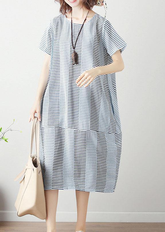 Women's Maxi Dress Light Blue Striped Cotton Summer Dress-3