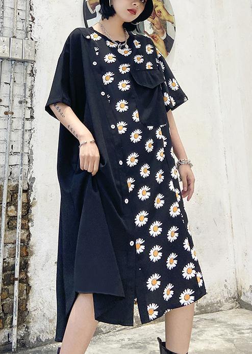 Women's Asymmetric Dress Black Cotton Blend-1