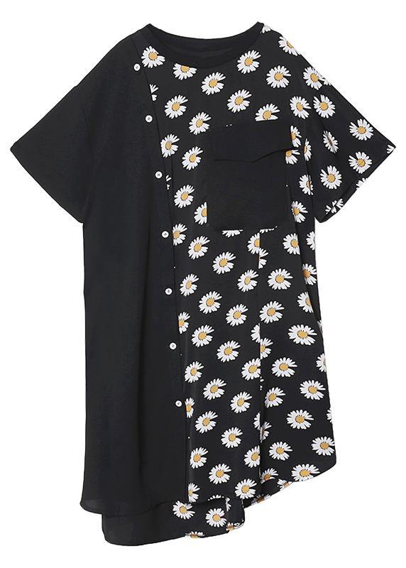 Women's Asymmetric Dress Black Cotton Blend-5