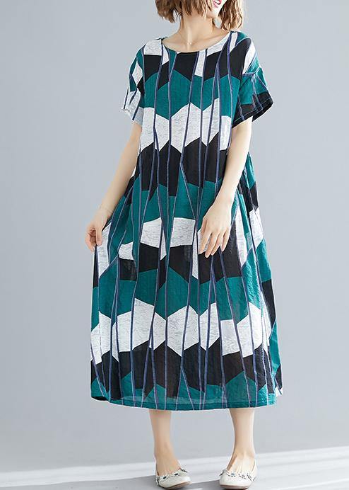 Women's Plus Size Summer Dress Black Green Plaid Chiffon-2