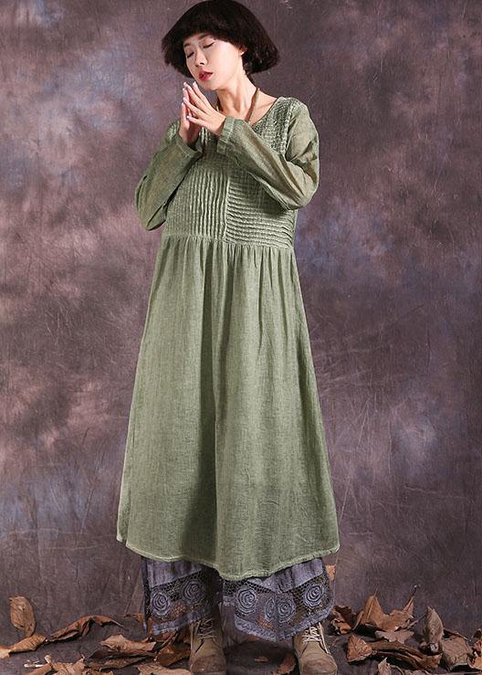 Women's Summer Dress Green Cotton Linen-2