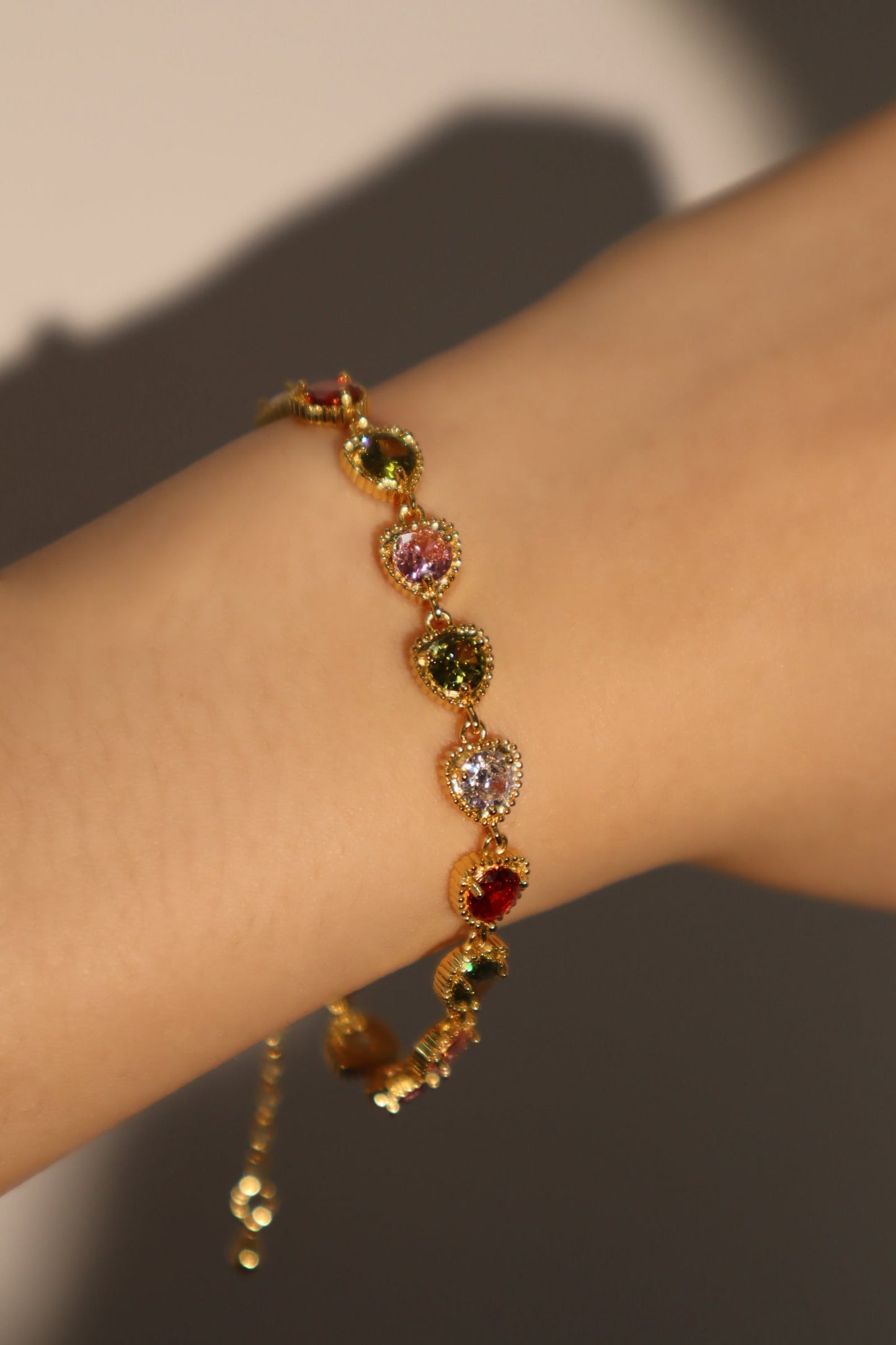 Unisex Bracelet Gold Multi Heart Zirconia Gemstones - 6
