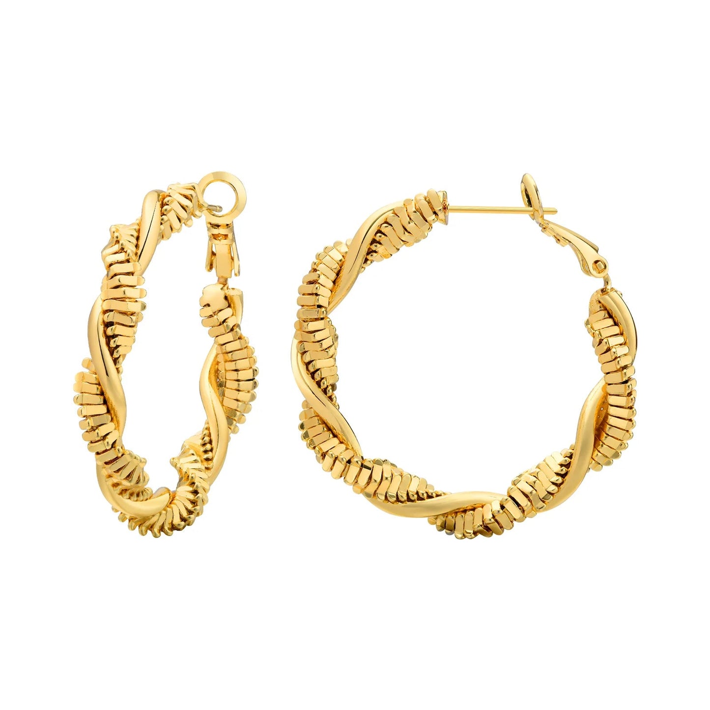 Women's Gold Hoop Earrings Textured Spiral 14k Gold Plated Stainless Steel - 8