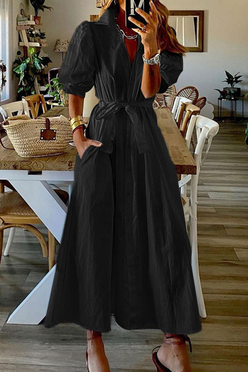 Women's Maxi Dress Blue Cotton Blend-3