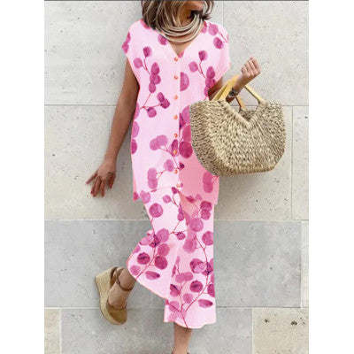 Women's Long Dress Green Rayon Blend Botanical Print-3