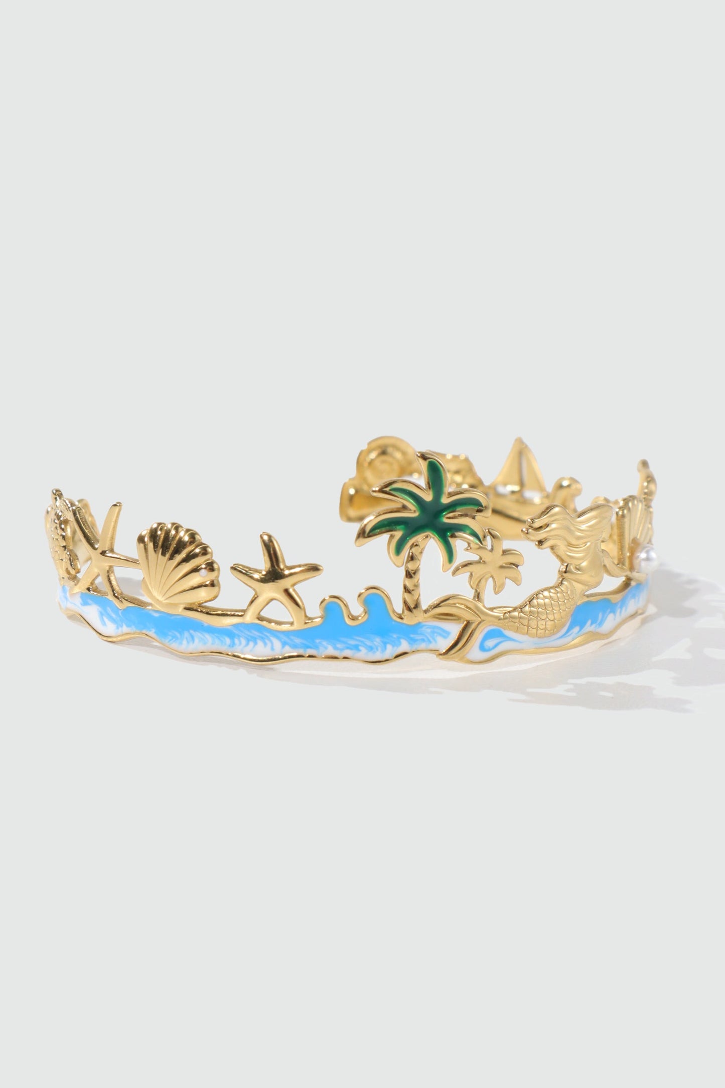 Unisex Bracelet Gold Stainless Steel Coconut Tree Ocean - 7