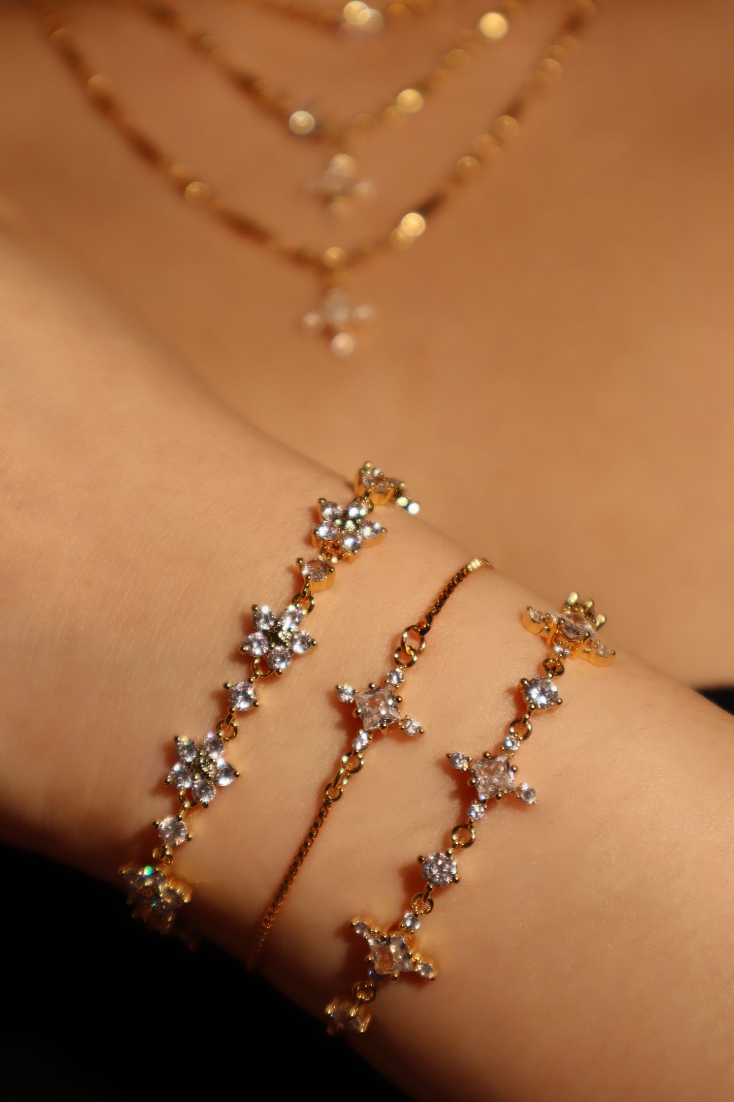 Unisex Bracelet Gold Plated Zirconia Diamond Adjustable 10 in - 8