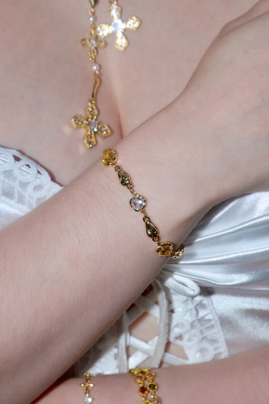 Men's Bracelet Yellow Citrine Zirconia 18K Gold Plated - 2