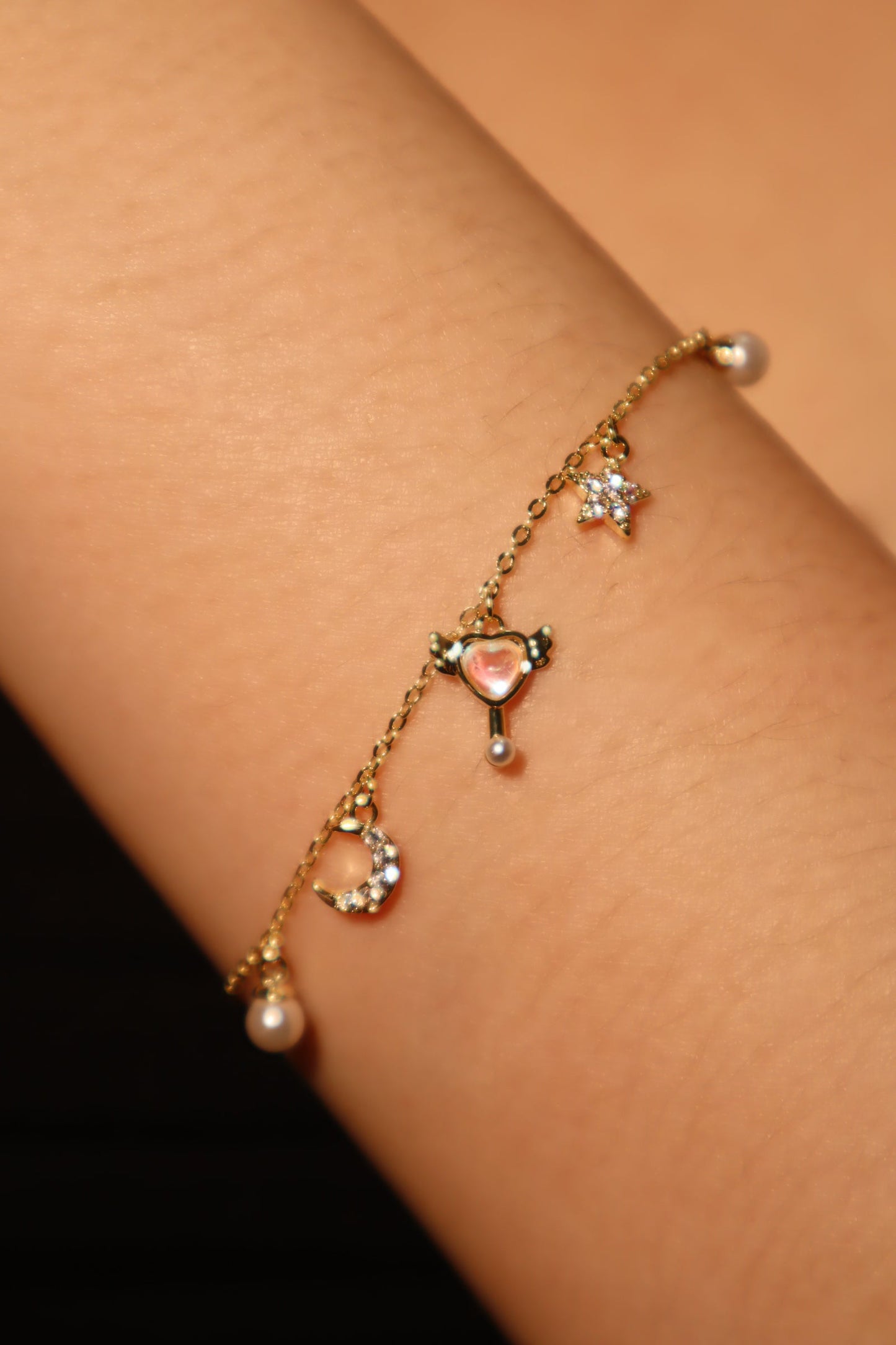 Unisex Bracelet Gold Plated Moon Star Zirconia Adjustable - 5