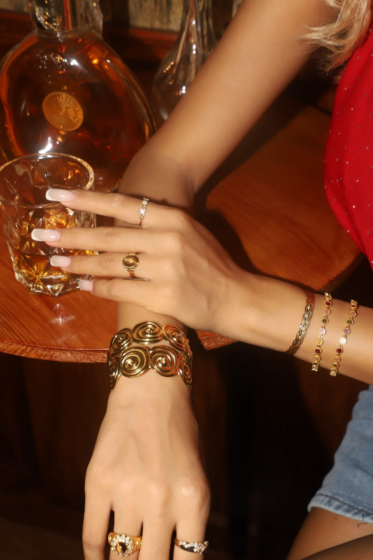 Men's Bracelet 18K Gold Plated Multi Color Gemstones - 8