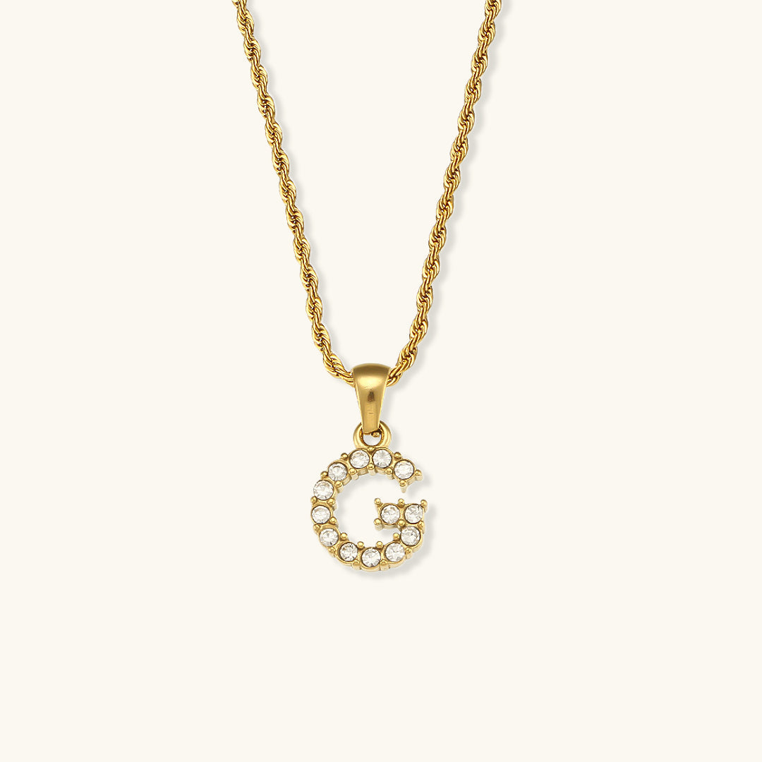 18k Gold Initial Necklace with Diamond Simulants – Waterproof and Hypoallergenic 8