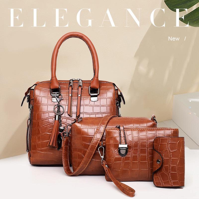 Women's 4-Piece Bag Set Black One Size Faux Leather-3