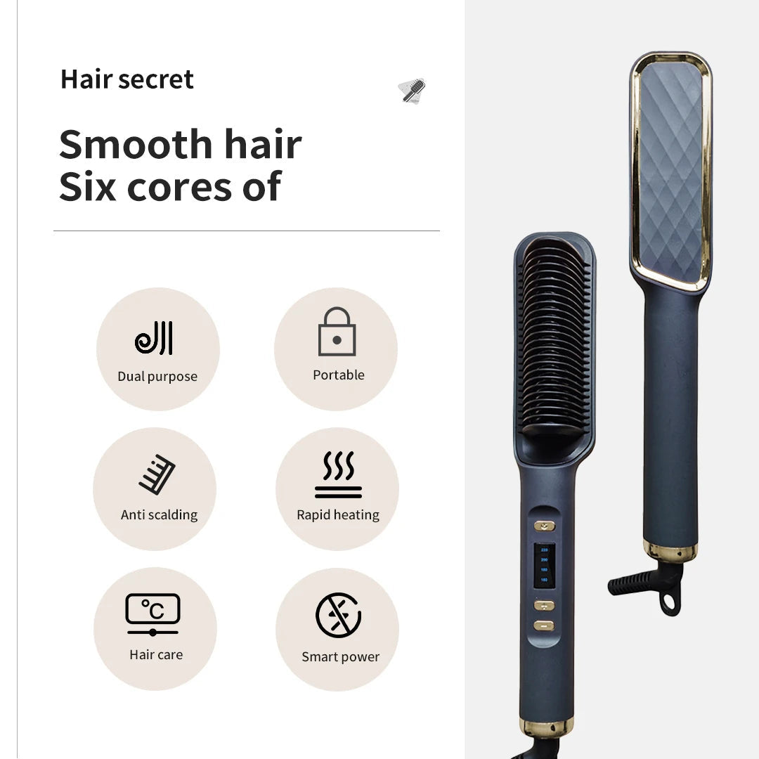 Women's Hair Straightener Brush Black Ionic Ceramic 2-in-1 Tool - 5