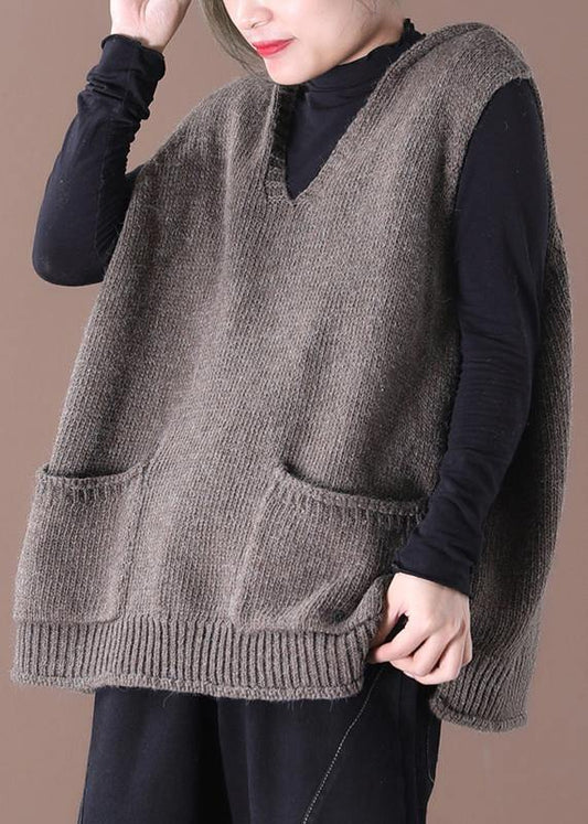 Women's Hooded Waistcoat Sweater Coat Large Size Knit Beige - 1