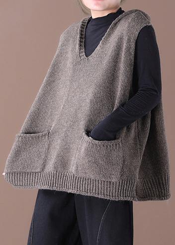 Women's Hooded Waistcoat Sweater Coat Large Size Knit Beige - 2