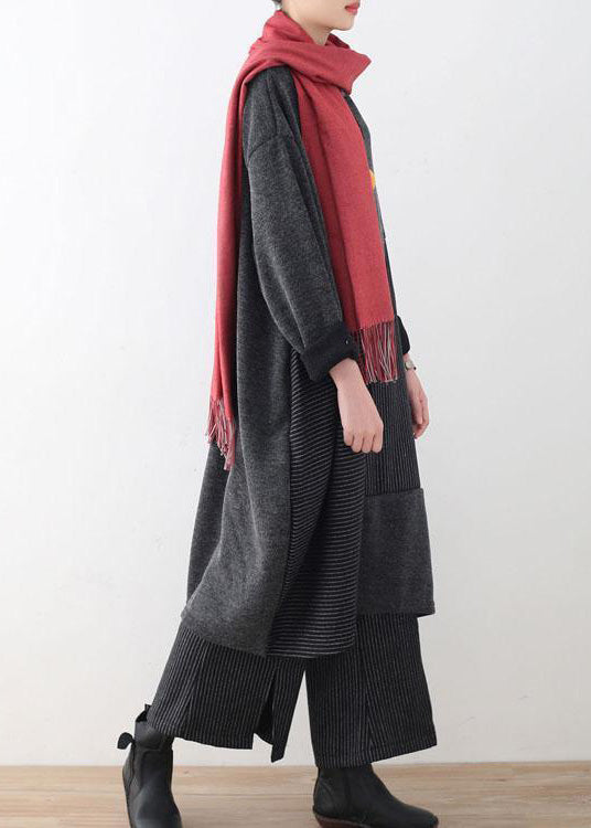 Women's Two-Piece Set Gray Striped Sweater and Wide Leg Knit Pants - 4