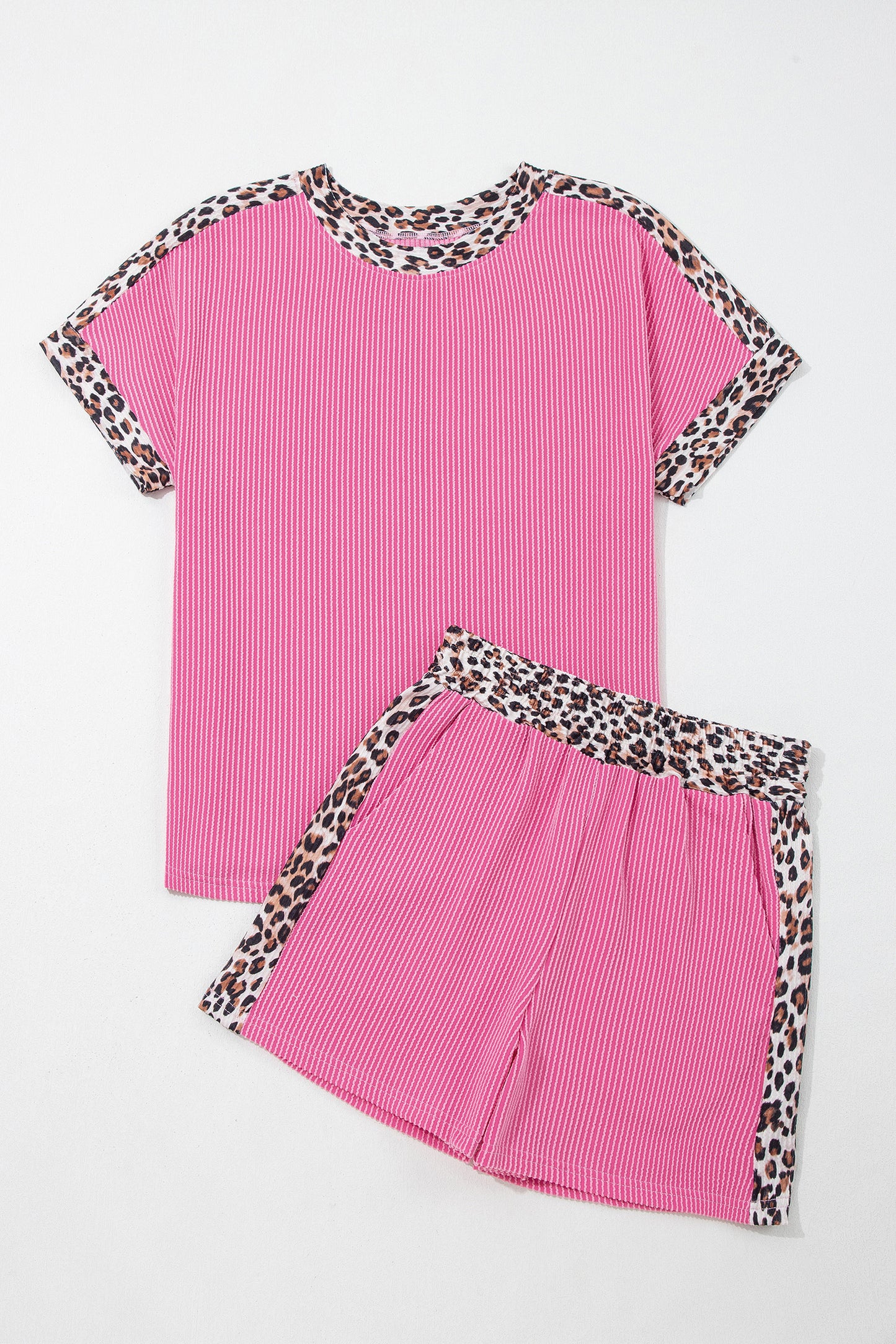 Women's Leopard Trim Twist Ribbed Short Set - View 9 | Hensley London