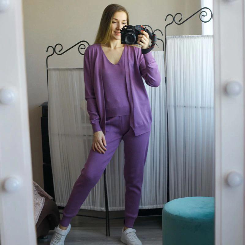 3Pcs Knitted Cardigan, Top, and Pants Tracksuit 0