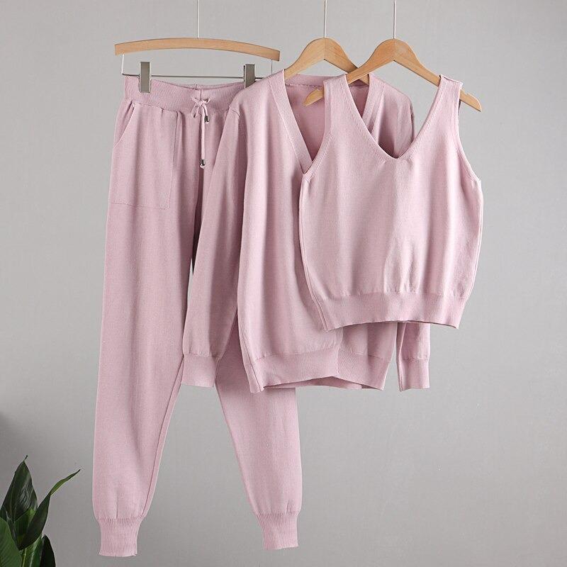 3Pcs Knitted Cardigan, Top, and Pants Tracksuit 11