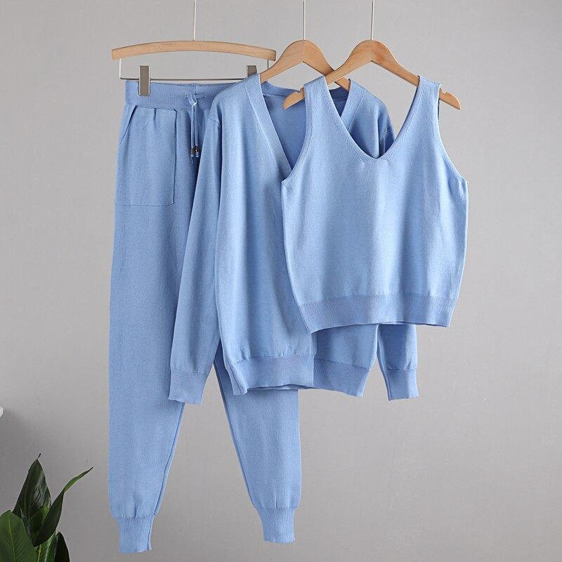 3Pcs Knitted Cardigan, Top, and Pants Tracksuit 12