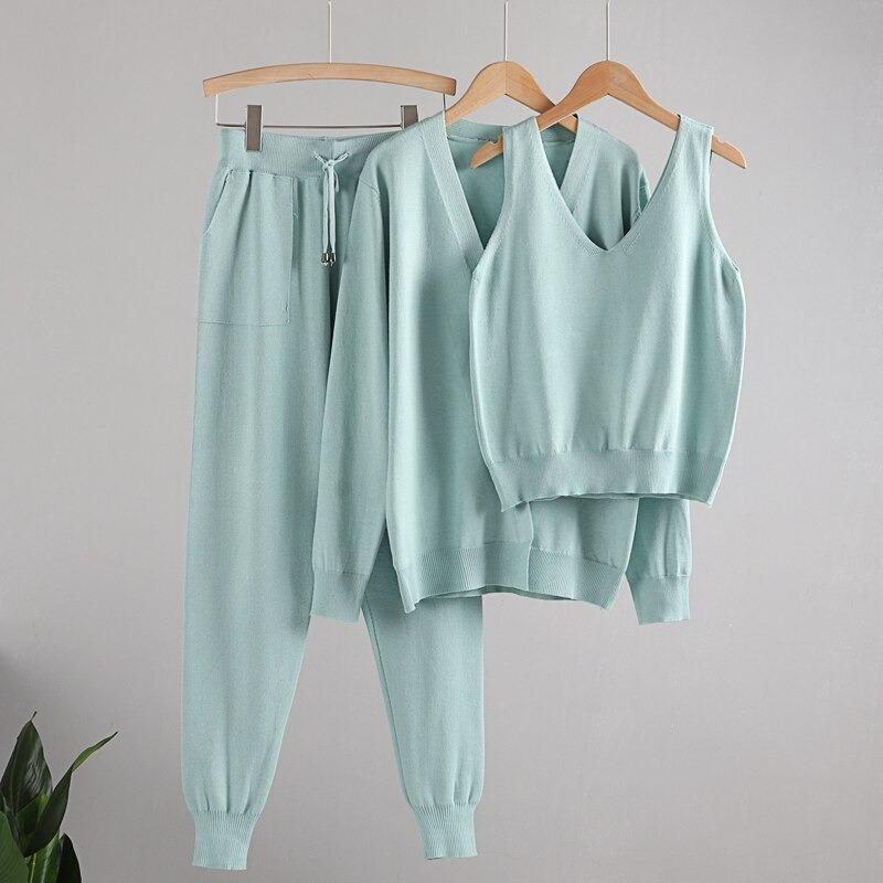 3Pcs Knitted Cardigan, Top, and Pants Tracksuit 8