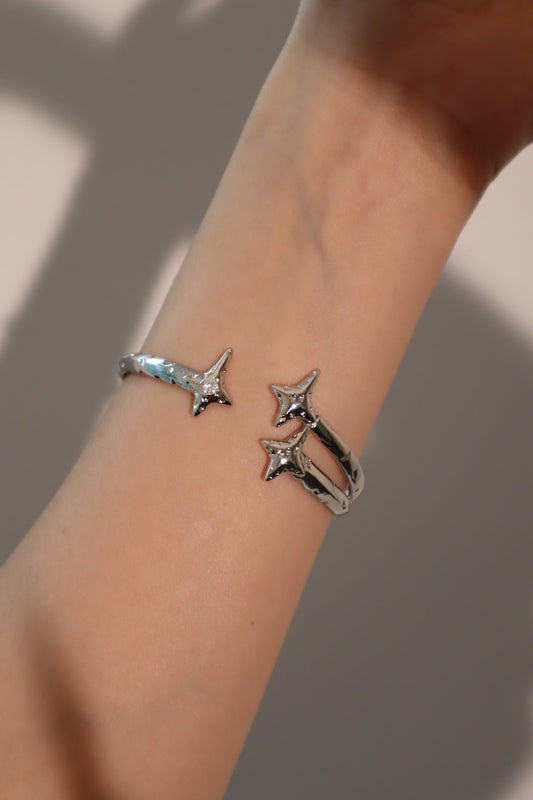 Unisex Bracelet Silver Zirconia Diamonds 3 in 1 Stretchable Design - 2