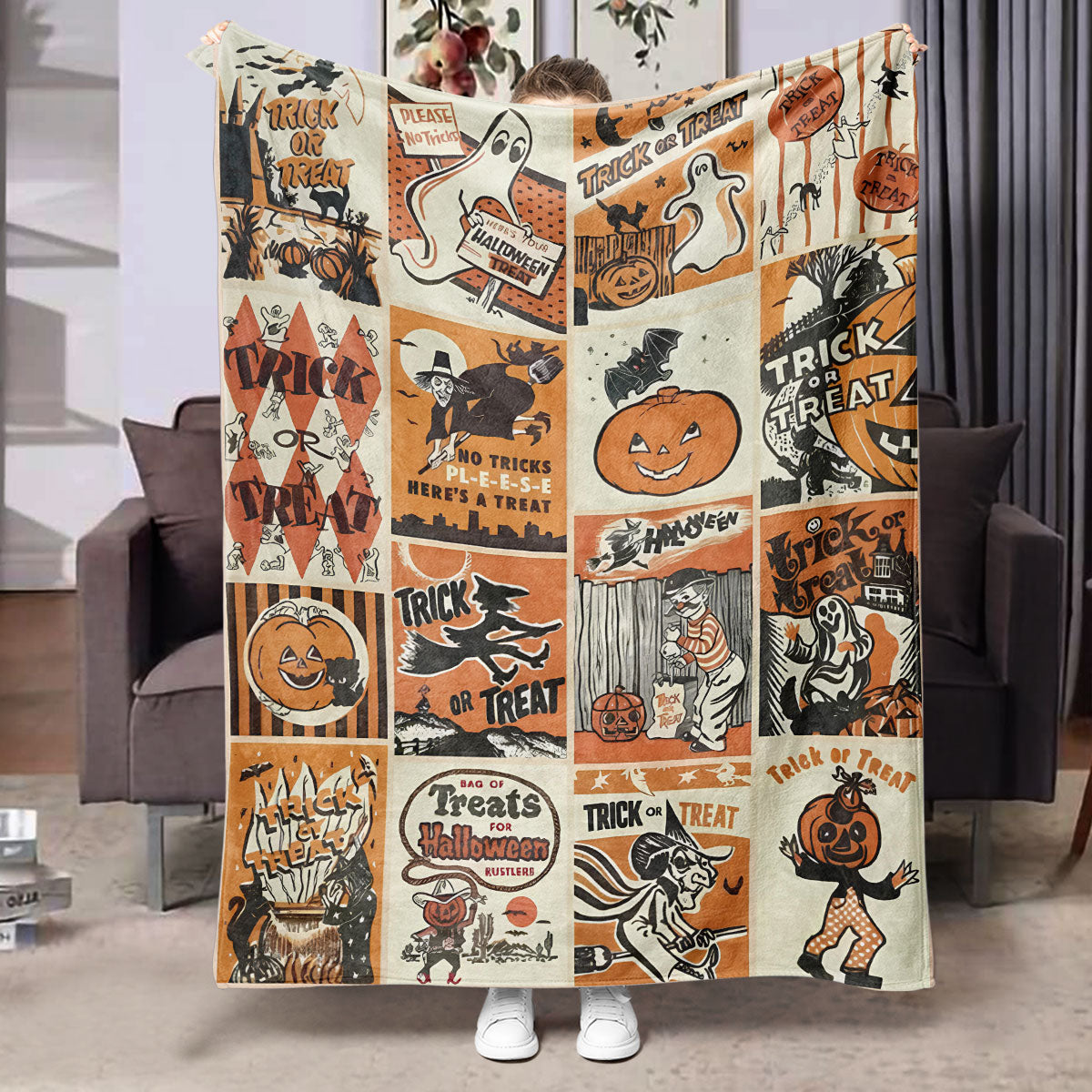 Halloween Flannel Blanket Black Geometric Polyester Multi-Size 6