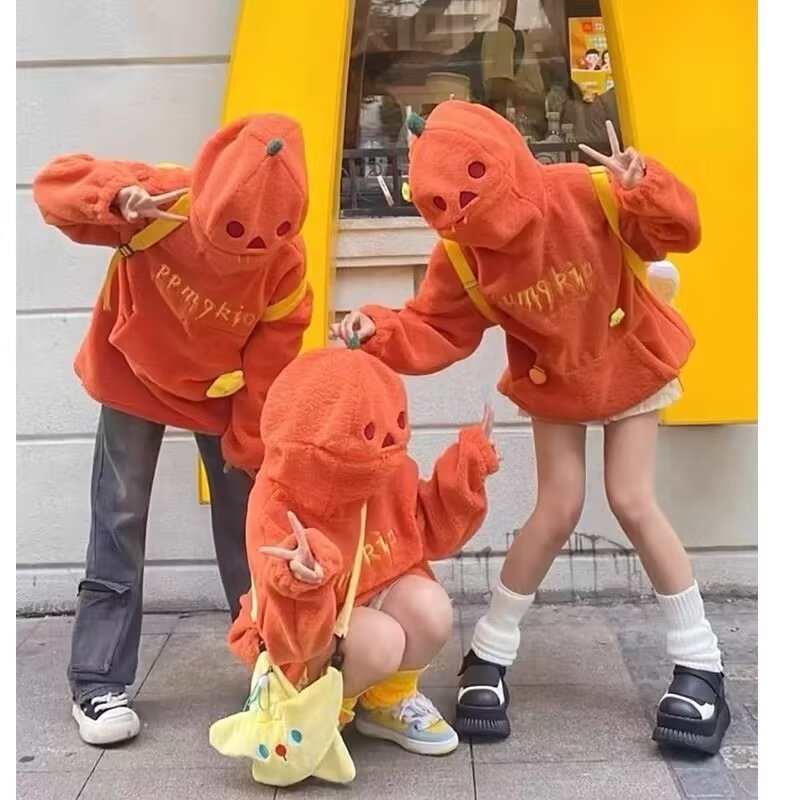 Women's Oversized Sweatshirt Orange Polyester Pumpkin Print 4