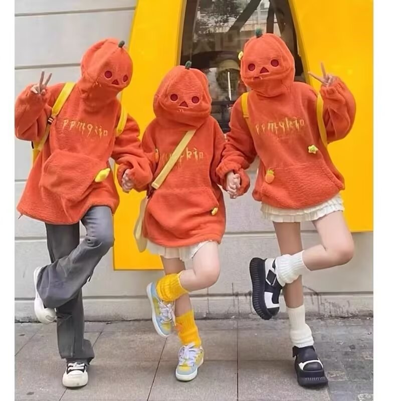 Women's Oversized Sweatshirt Orange Polyester Pumpkin Print 3