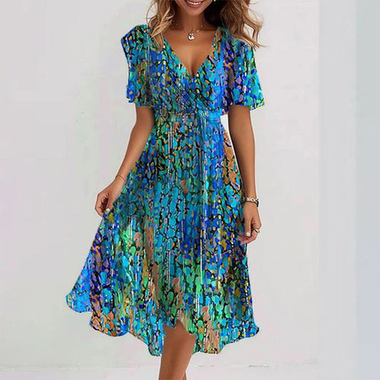 Women's Floral Dress Blue Polyester Summer Dresses 2