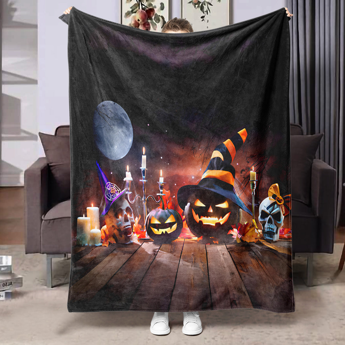 Halloween Flannel Blanket Black Geometric Polyester Multi-Size 70