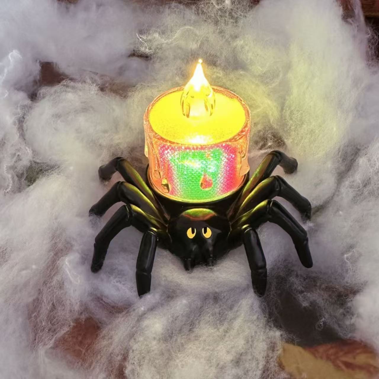 Halloween Spider Candle Lamp Orange Plastic LED 17