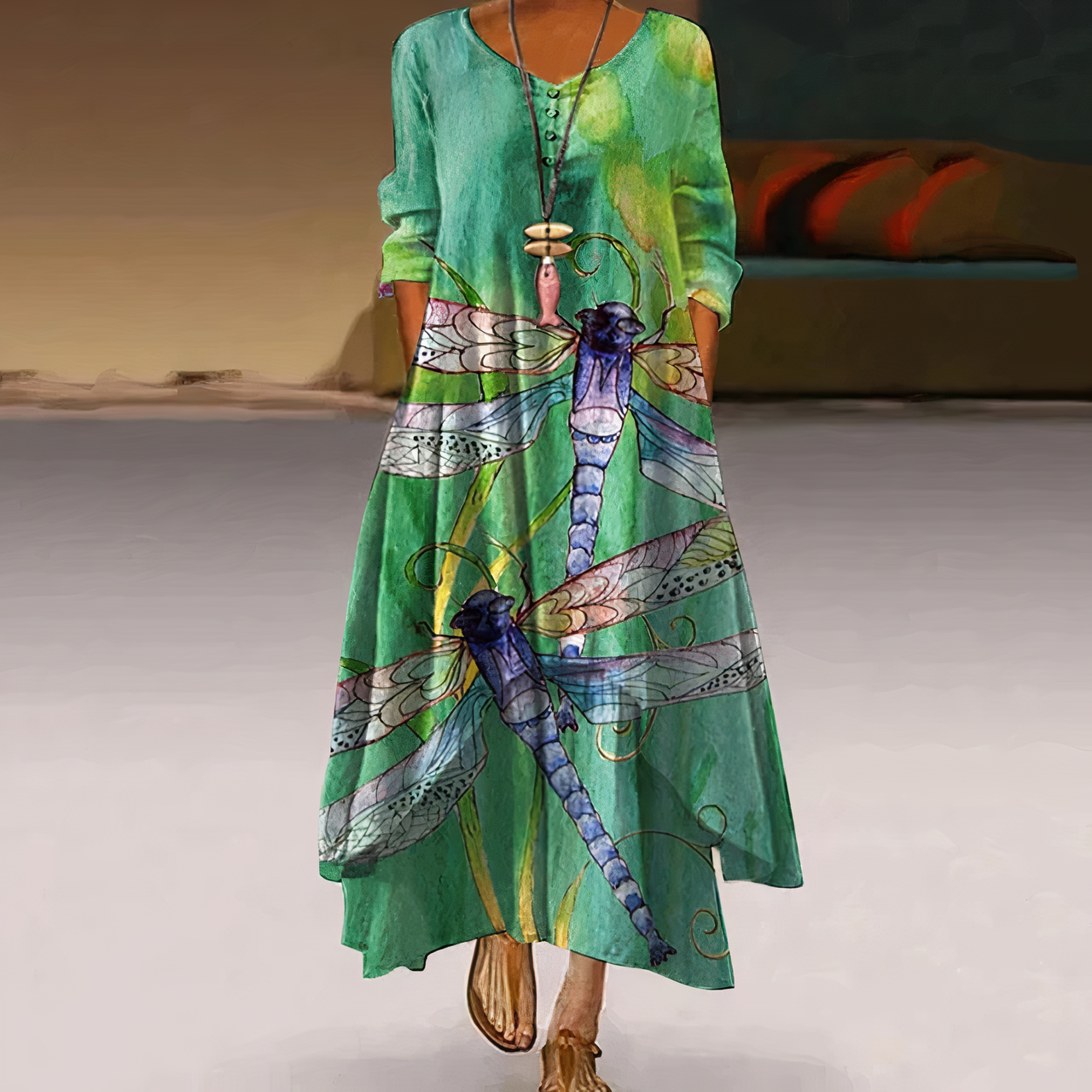 Variant image for Women's A-Line Dress Green Polyester All-Season-49