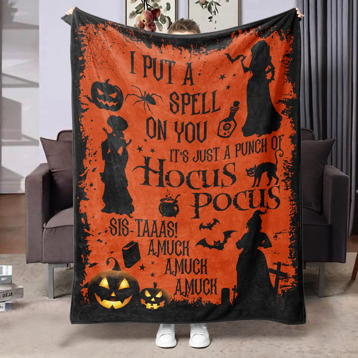 Halloween Flannel Blanket Black Geometric Polyester Multi-Size 47
