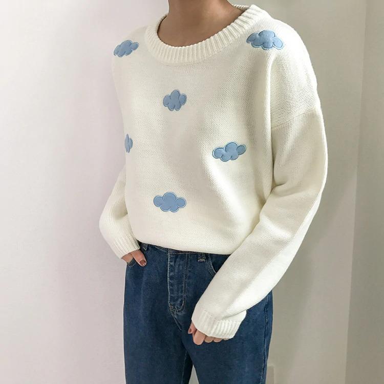 Adorable Clear and Cloudy Sky Loose Sweater 2