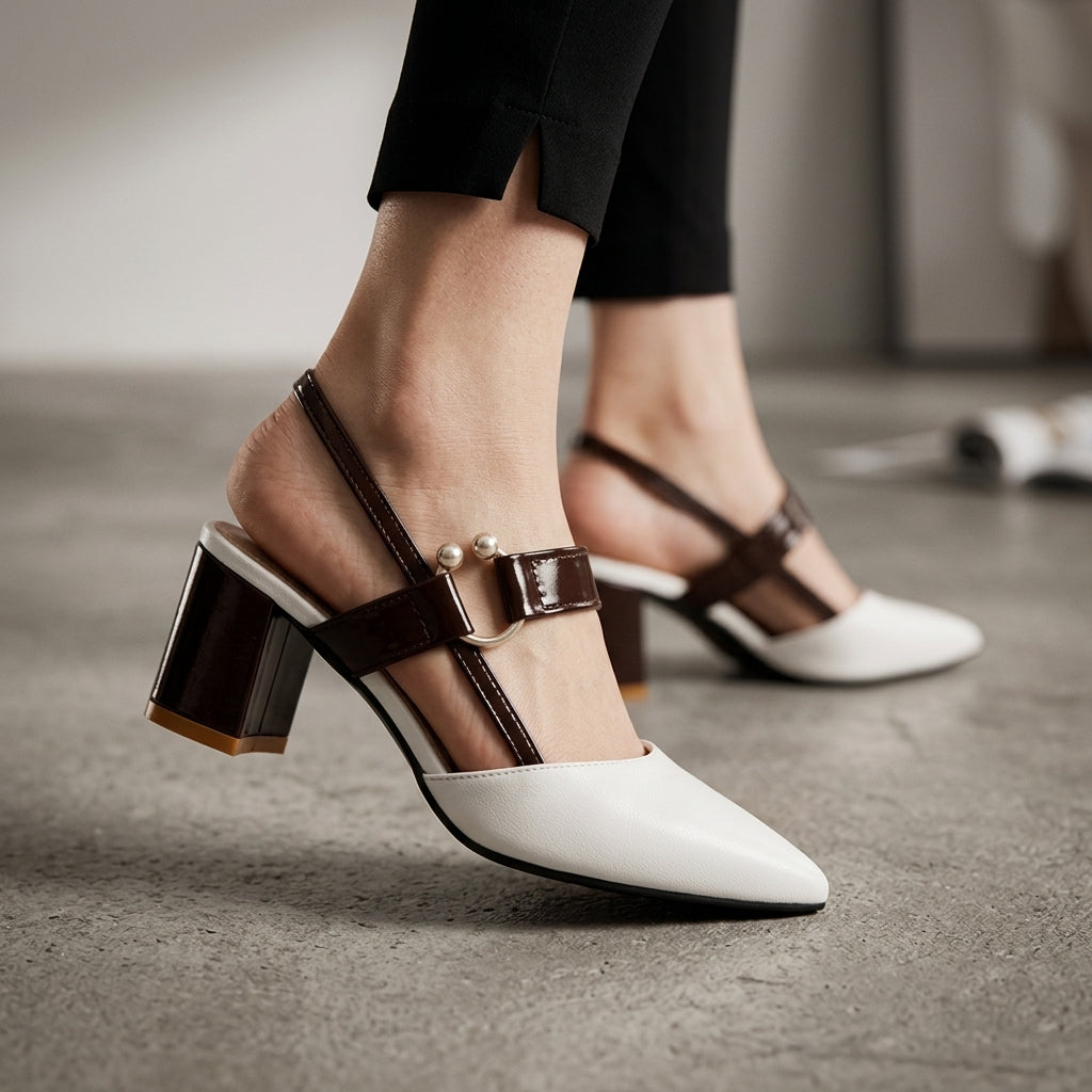 Women's Slip-On Block Heel Mules in White – side view | Hensley London
