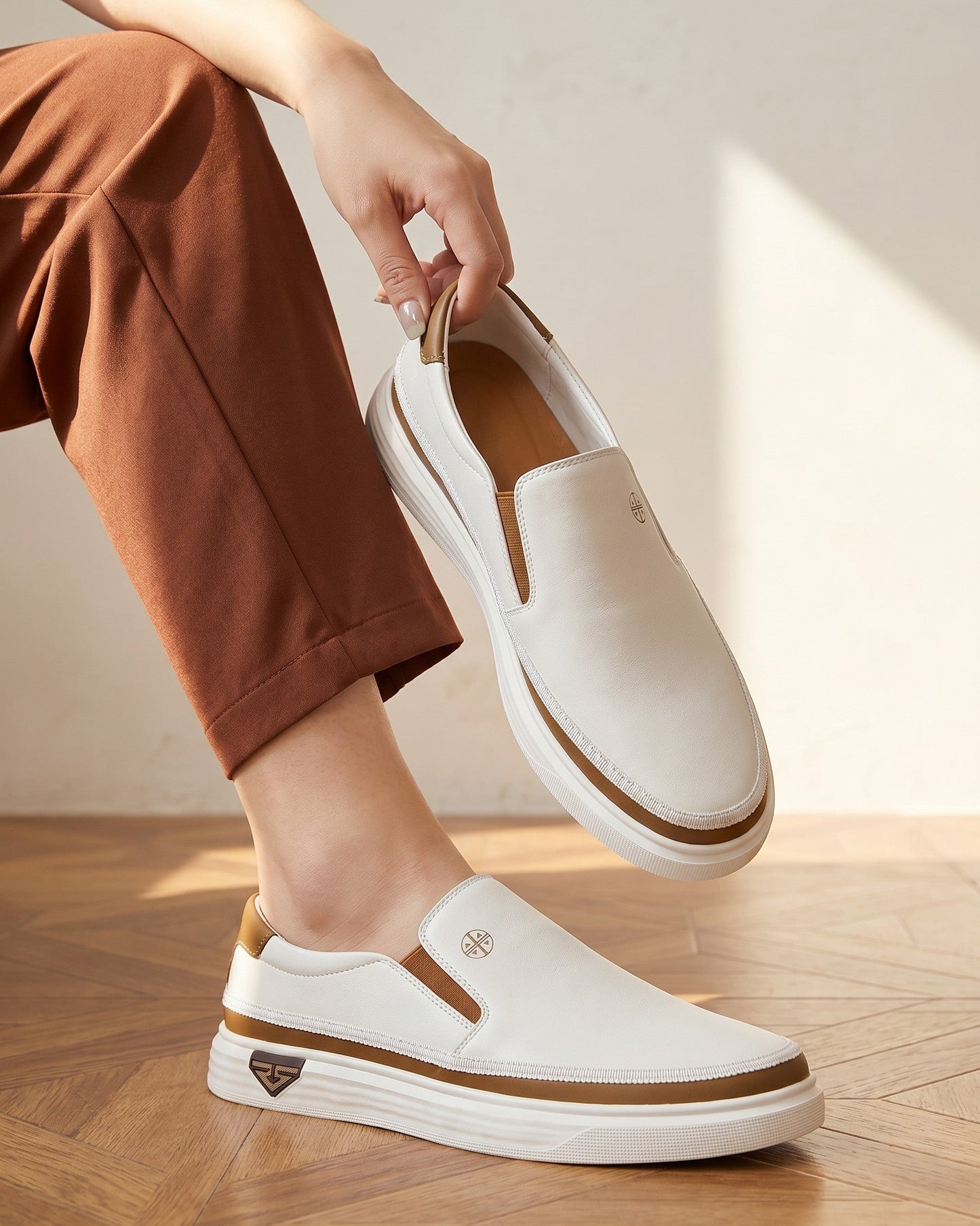 Men's Leather Slip-On Sneakers – close-up view | Hensley London