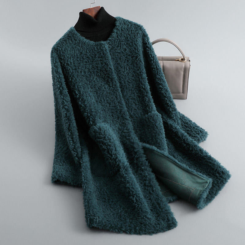Women's Sherpa Fleece Longline Coat - detail view | Hensley London