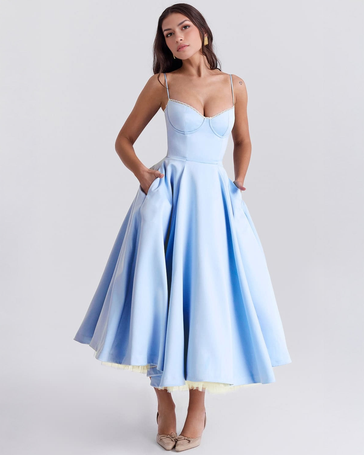 Women's Cocktail Dress Pink Satin Corset Midi - 9