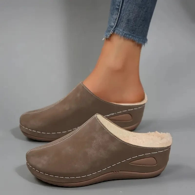 Women's Faux-Fleece-Lined Slip-On Mules – Product view | Hensley London