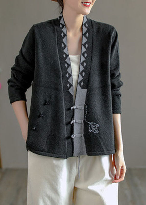 Women's Knit Sweater Beige V Neck Asymmetrical Design - 3